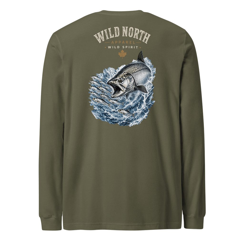#wild_north_apparelCoastal Angler Chinook Pursuit - Unisex Long Sleeve Tee - Wild North Apparel™#canadian_outdoor_wildlife_inspired_clothing#