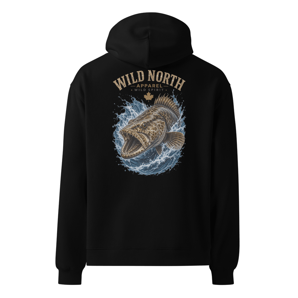 #wild_north_apparelCoastal Predator – Lingcod Wild Spirit Hoodie - Unisex Oversized Hoodie - Wild North Apparel#canadian_outdoor_wildlife_inspired_clothing#
