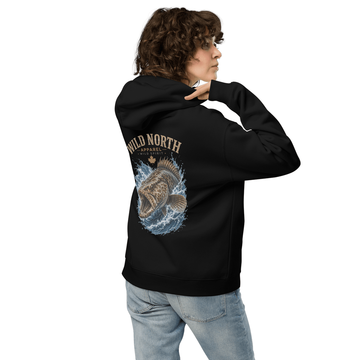#wild_north_apparelCoastal Predator – Lingcod Wild Spirit Hoodie - Unisex Oversized Hoodie - Wild North Apparel#canadian_outdoor_wildlife_inspired_clothing#