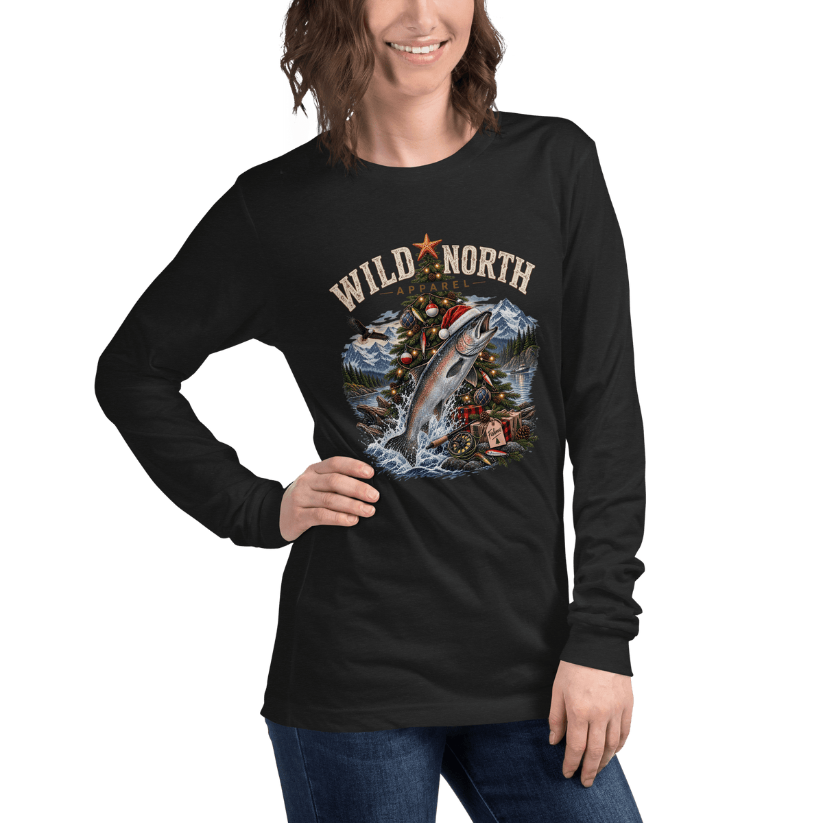 #wild_north_apparelFishmas Cheer Holiday - Unisex Long Sleeve Tee - Wild North Apparel™#canadian_outdoor_wildlife_inspired_clothing#