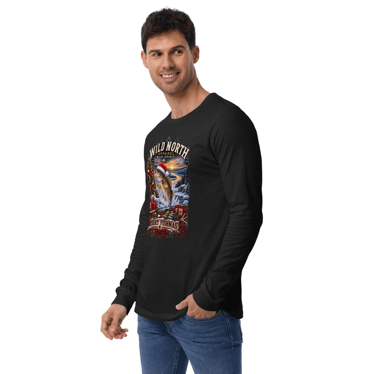 #wild_north_apparelFishmas Cheer Walleye™- Unisex Long Sleeve Tee - Wild North Apparel™#canadian_outdoor_wildlife_inspired_clothing#