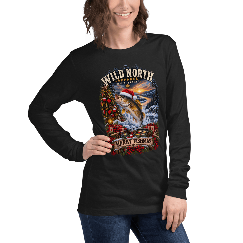#wild_north_apparelFishmas Cheer Walleye™- Unisex Long Sleeve Tee - Wild North Apparel™#canadian_outdoor_wildlife_inspired_clothing#