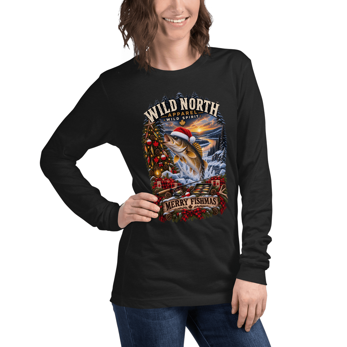 #wild_north_apparelFishmas Cheer Walleye™- Unisex Long Sleeve Tee - Wild North Apparel™#canadian_outdoor_wildlife_inspired_clothing#
