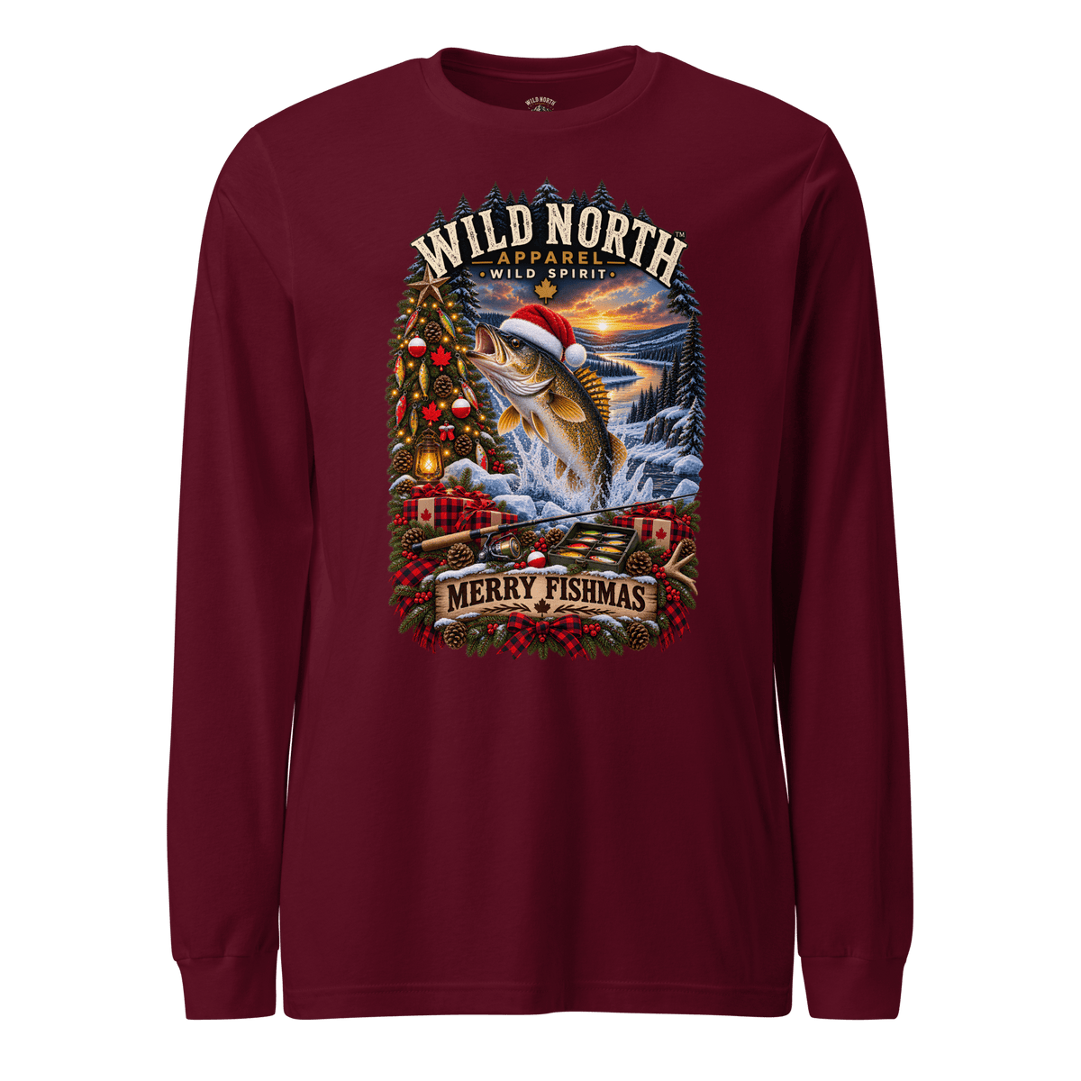 #wild_north_apparelFishmas Cheer Walleye™- Unisex Long Sleeve Tee - Wild North Apparel™#canadian_outdoor_wildlife_inspired_clothing#