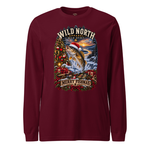 #wild_north_apparelFishmas Cheer Walleye™- Unisex Long Sleeve Tee - Wild North Apparel™#canadian_outdoor_wildlife_inspired_clothing#