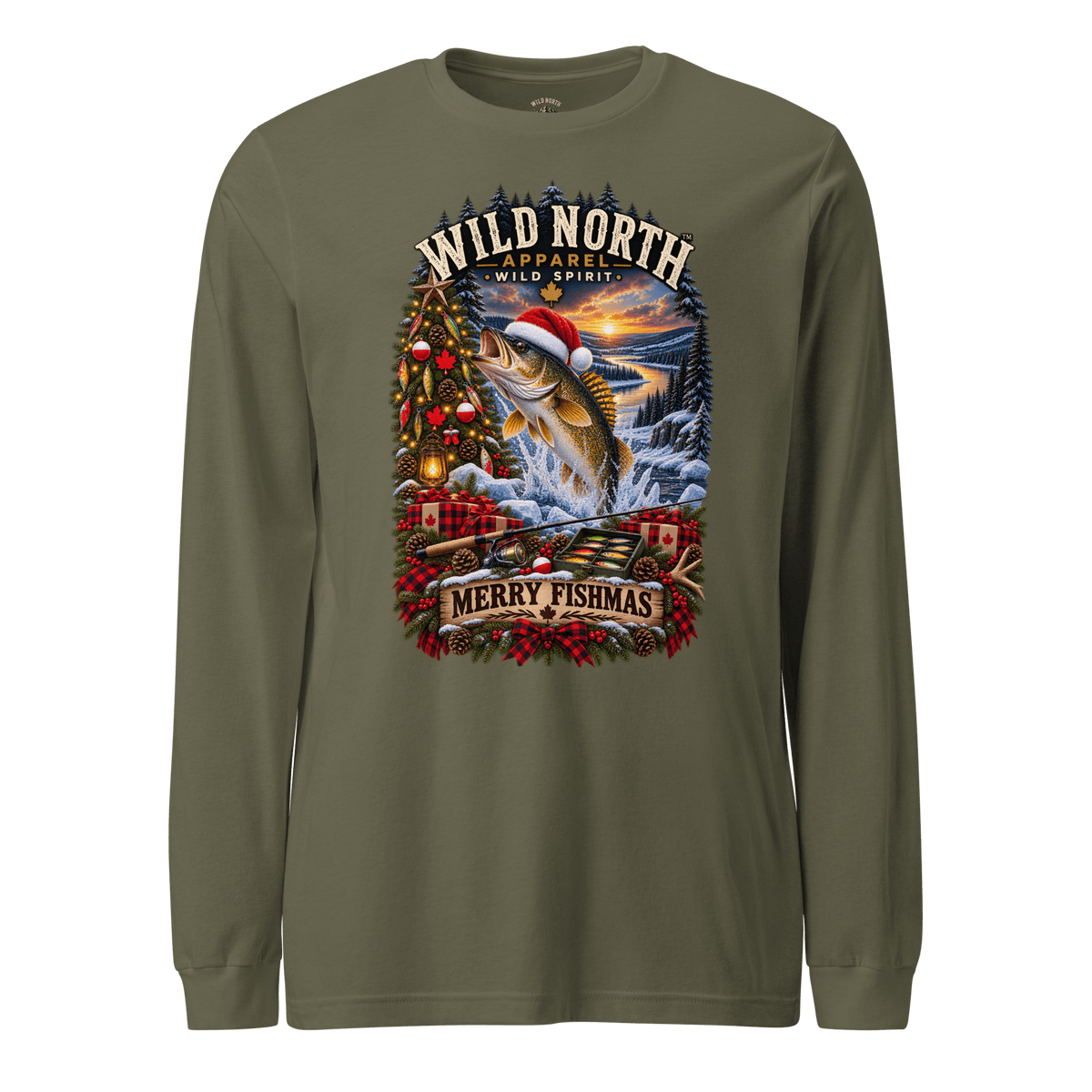 #wild_north_apparelFishmas Cheer Walleye™- Unisex Long Sleeve Tee - Wild North Apparel™#canadian_outdoor_wildlife_inspired_clothing#