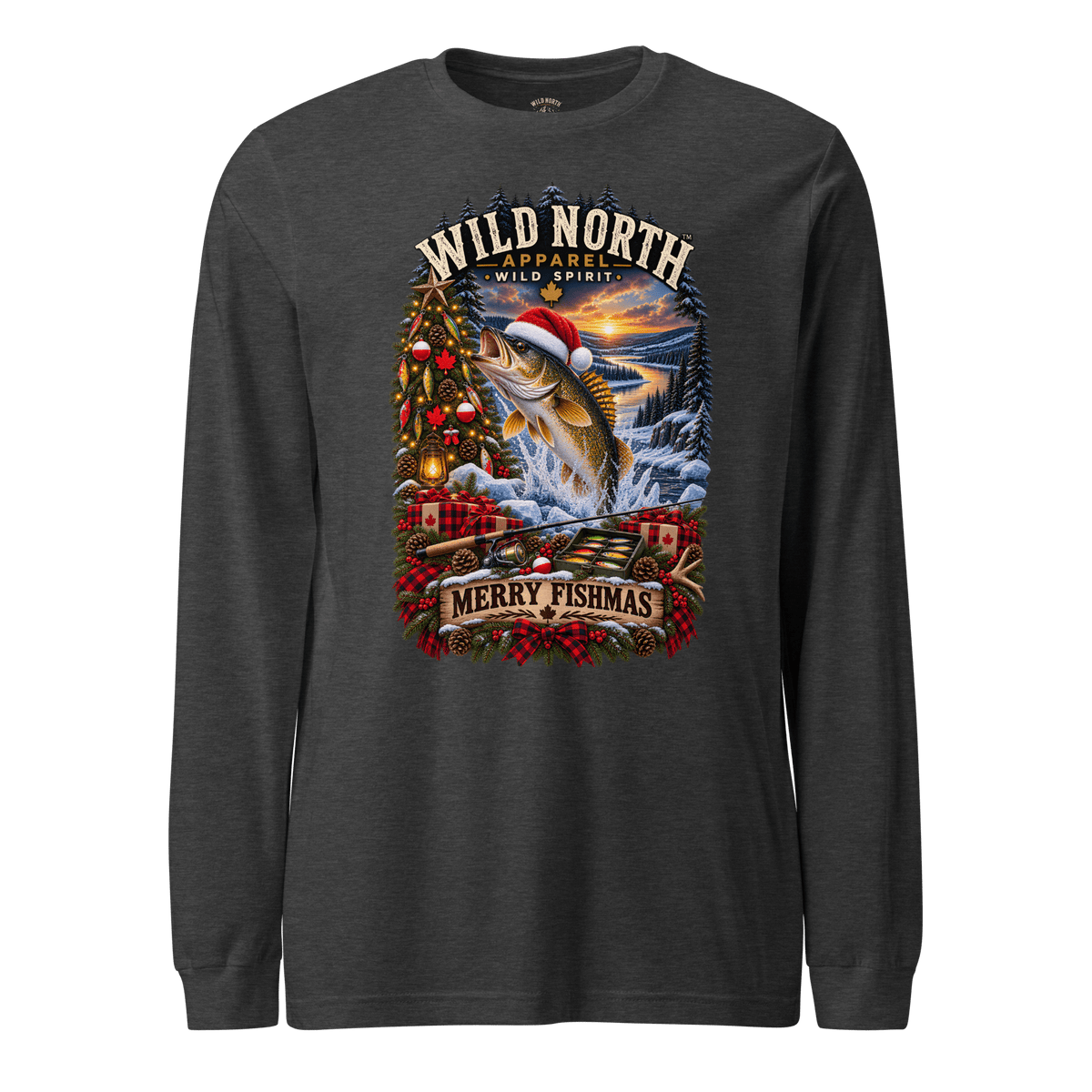 #wild_north_apparelFishmas Cheer Walleye™- Unisex Long Sleeve Tee - Wild North Apparel™#canadian_outdoor_wildlife_inspired_clothing#