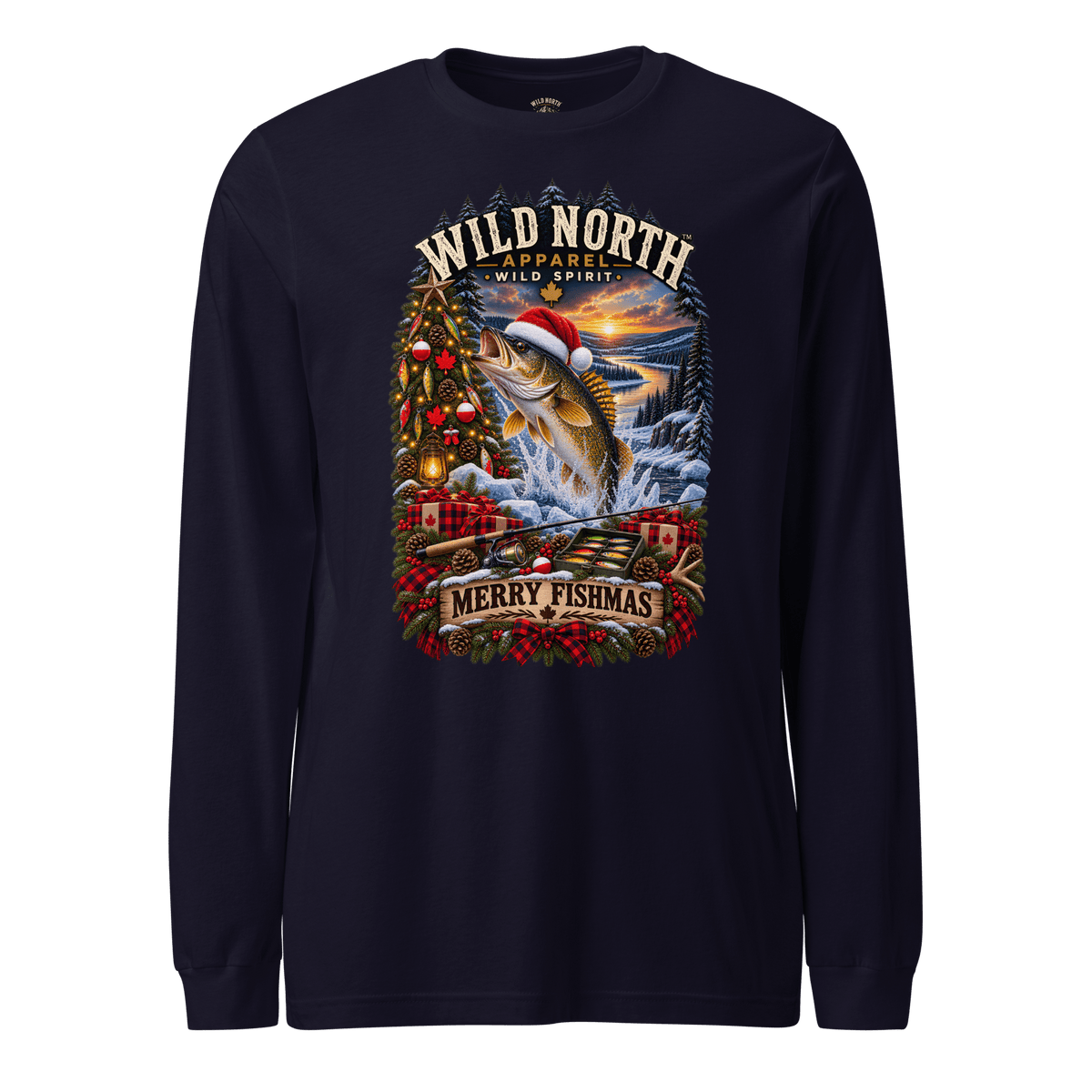 #wild_north_apparelFishmas Cheer Walleye™- Unisex Long Sleeve Tee - Wild North Apparel™#canadian_outdoor_wildlife_inspired_clothing#
