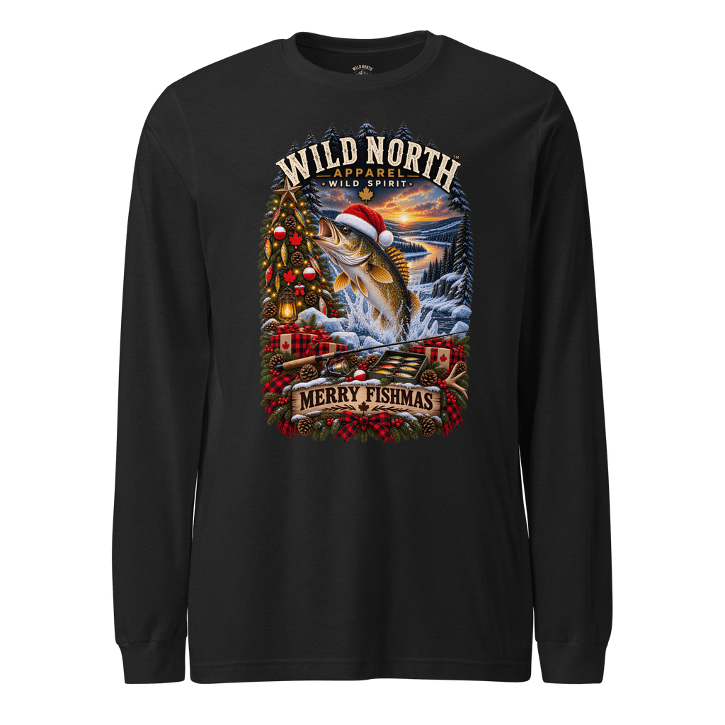 #wild_north_apparelFishmas Cheer Walleye™- Unisex Long Sleeve Tee - Wild North Apparel™#canadian_outdoor_wildlife_inspired_clothing#