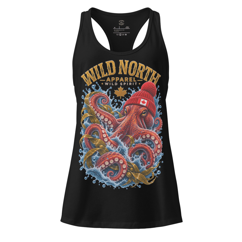 #wild_north_apparelKraken of the North Octopus - Women’s Fitted Racerback Tank Top - Wild North Apparel#canadian_outdoor_wildlife_inspired_clothing#