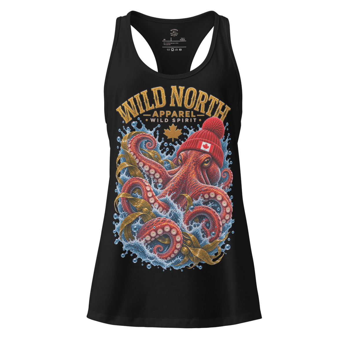 #wild_north_apparelKraken of the North Octopus - Women’s Fitted Racerback Tank Top - Wild North Apparel#canadian_outdoor_wildlife_inspired_clothing#