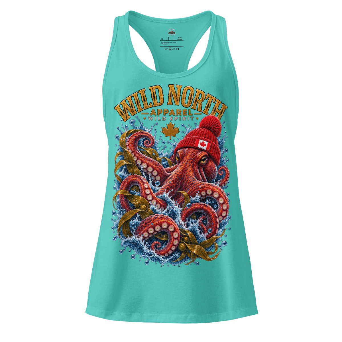 #wild_north_apparelKraken of the North Octopus - Women’s Fitted Racerback Tank Top - Wild North Apparel#canadian_outdoor_wildlife_inspired_clothing#