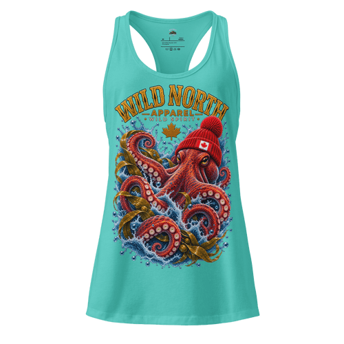 #wild_north_apparelKraken of the North Octopus - Women’s Fitted Racerback Tank Top - Wild North Apparel#canadian_outdoor_wildlife_inspired_clothing#