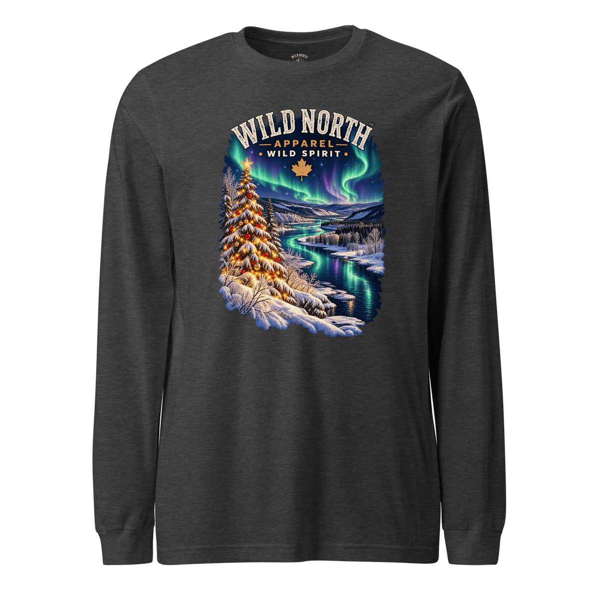 #wild_north_apparelNorthern Lights Christmas River™ - Unisex Long Sleeve Tee - Wild North Apparel™#canadian_outdoor_wildlife_inspired_clothing#