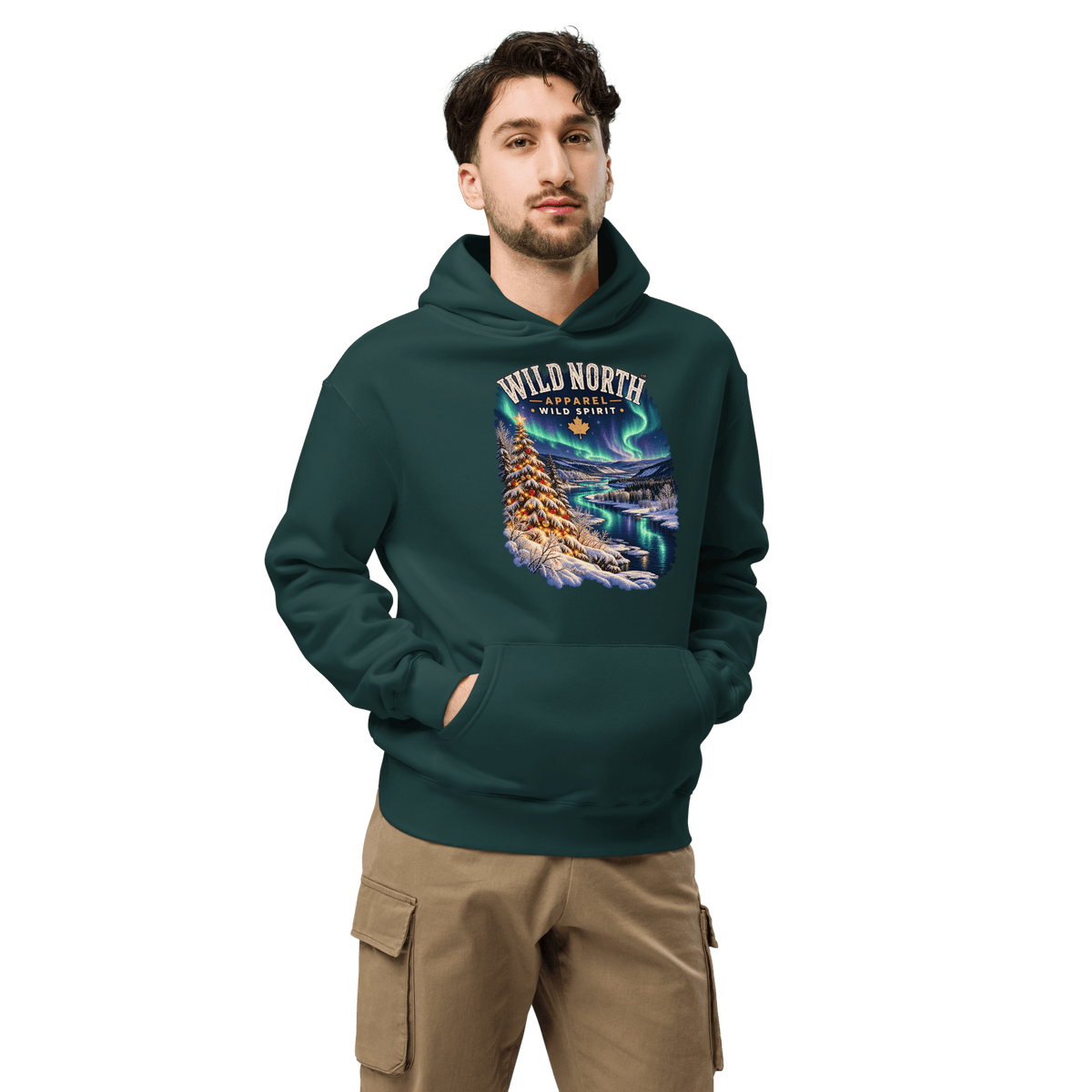 #wild_north_apparelNorthern Lights Christmas River™ - Unisex oversized hoodie - Wild North Apparel™#canadian_outdoor_wildlife_inspired_clothing#