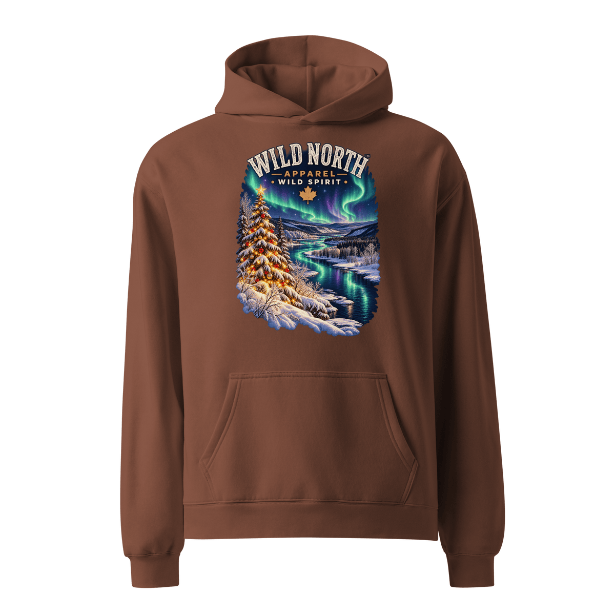 #wild_north_apparelNorthern Lights Christmas River™ - Unisex oversized hoodie - Wild North Apparel™#canadian_outdoor_wildlife_inspired_clothing#