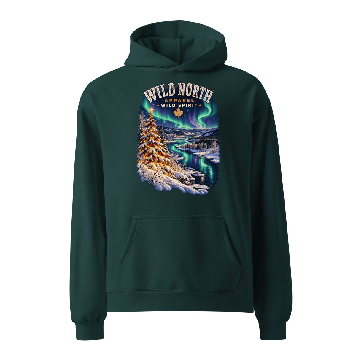 #wild_north_apparelNorthern Lights Christmas River™ - Unisex oversized hoodie - Wild North Apparel™#canadian_outdoor_wildlife_inspired_clothing#