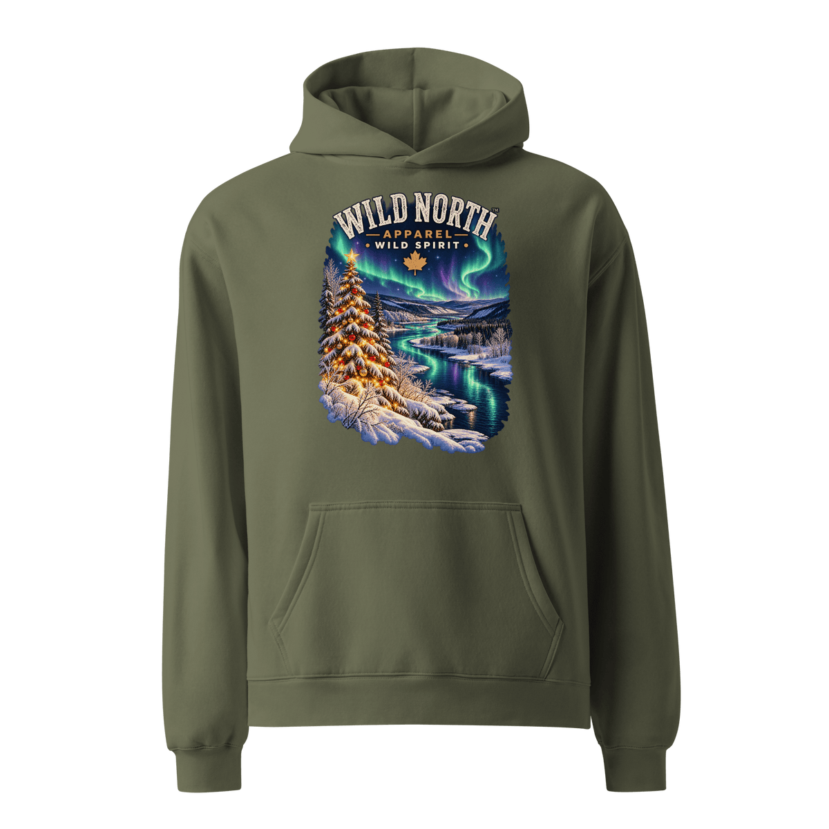 #wild_north_apparelNorthern Lights Christmas River™ - Unisex oversized hoodie - Wild North Apparel™#canadian_outdoor_wildlife_inspired_clothing#