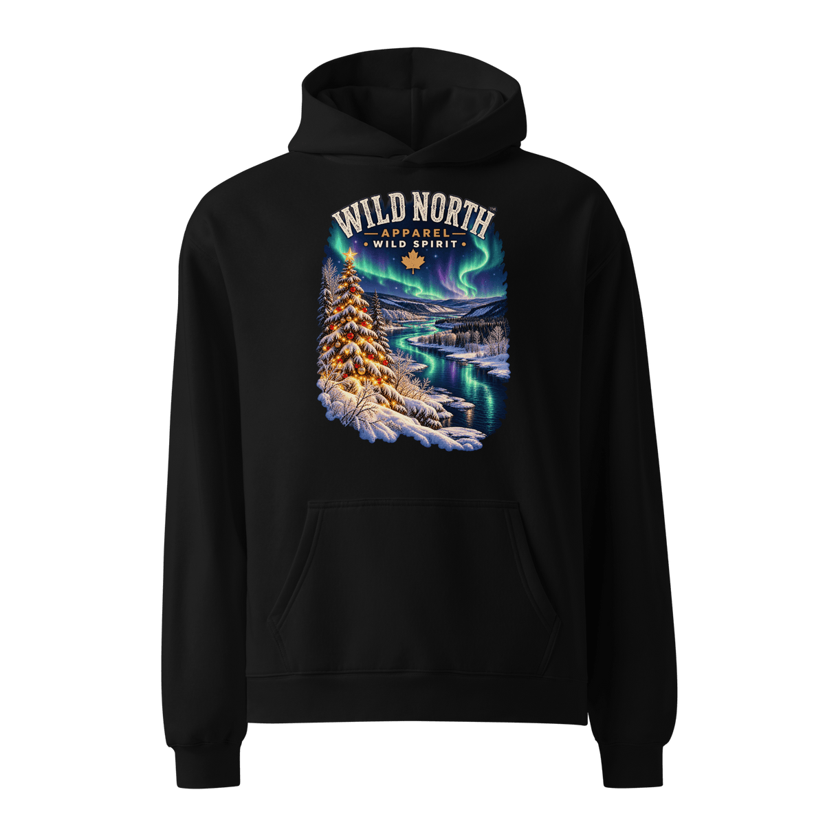 #wild_north_apparelNorthern Lights Christmas River™ - Unisex oversized hoodie - Wild North Apparel™#canadian_outdoor_wildlife_inspired_clothing#