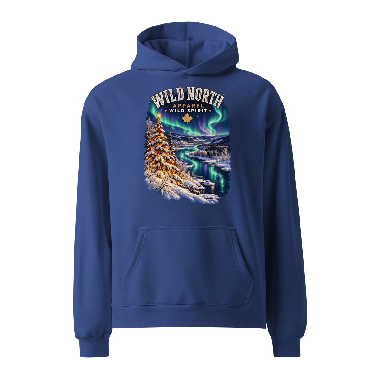 #wild_north_apparelNorthern Lights Christmas River™ - Unisex oversized hoodie - Wild North Apparel™#canadian_outdoor_wildlife_inspired_clothing#