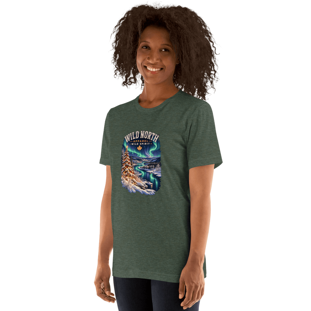 #wild_north_apparelNorthern Lights Christmas River™ - Unisex t-shirt - Wild North Apparel™#canadian_outdoor_wildlife_inspired_clothing#
