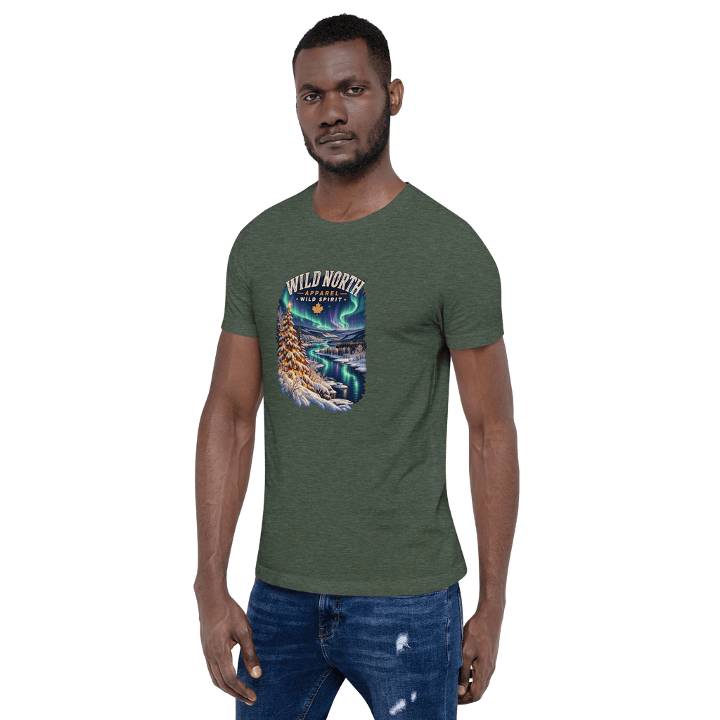 #wild_north_apparelNorthern Lights Christmas River™ - Unisex t-shirt - Wild North Apparel™#canadian_outdoor_wildlife_inspired_clothing#