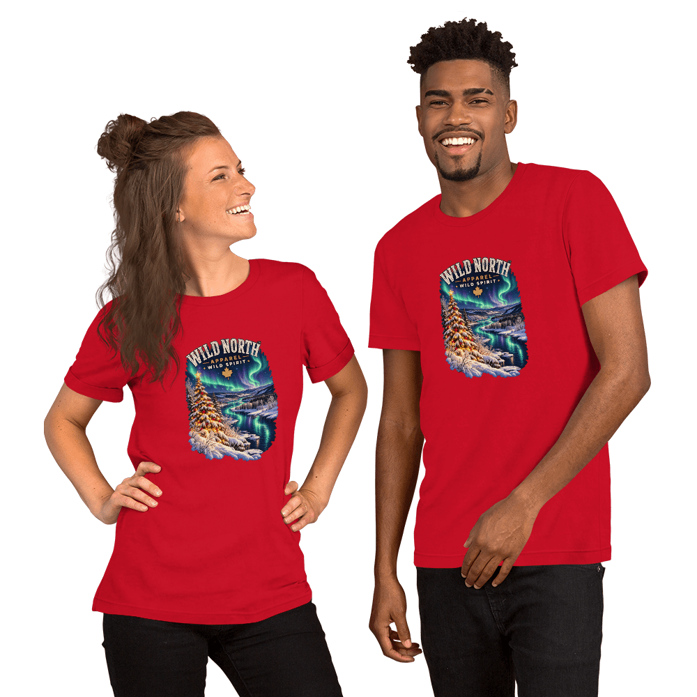 #wild_north_apparelNorthern Lights Christmas River™ - Unisex t-shirt - Wild North Apparel™#canadian_outdoor_wildlife_inspired_clothing#