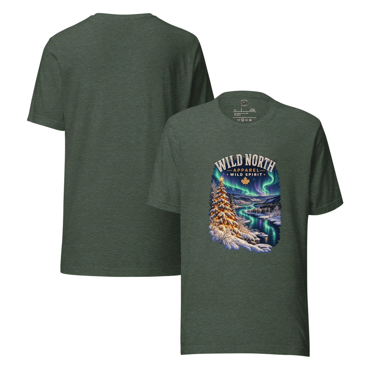 #wild_north_apparelNorthern Lights Christmas River™ - Unisex t-shirt - Wild North Apparel™#canadian_outdoor_wildlife_inspired_clothing#