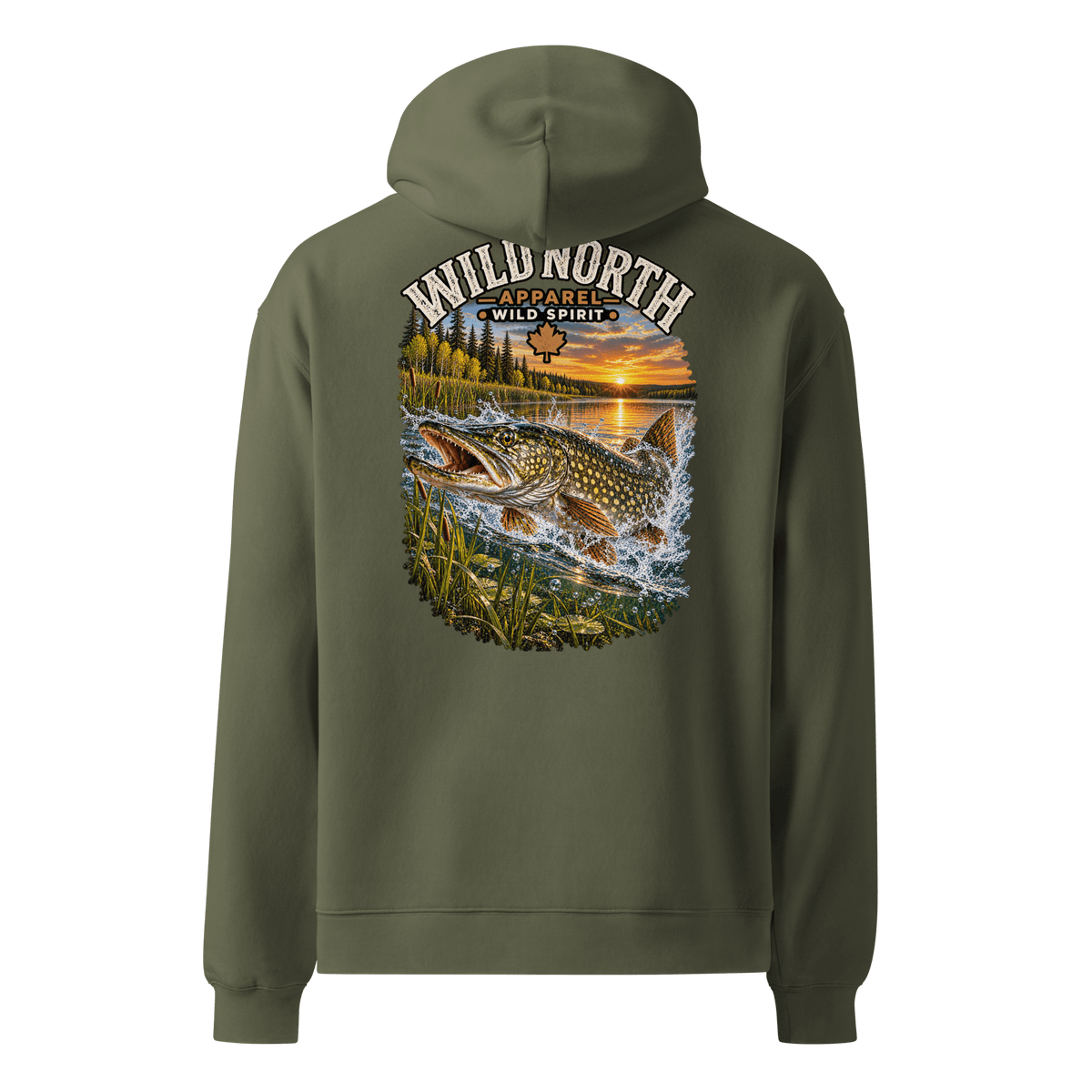 #wild_north_apparelSunset Strike Pike - Unisex oversized hoodie - Wild North Apparel™#canadian_outdoor_wildlife_inspired_clothing#
