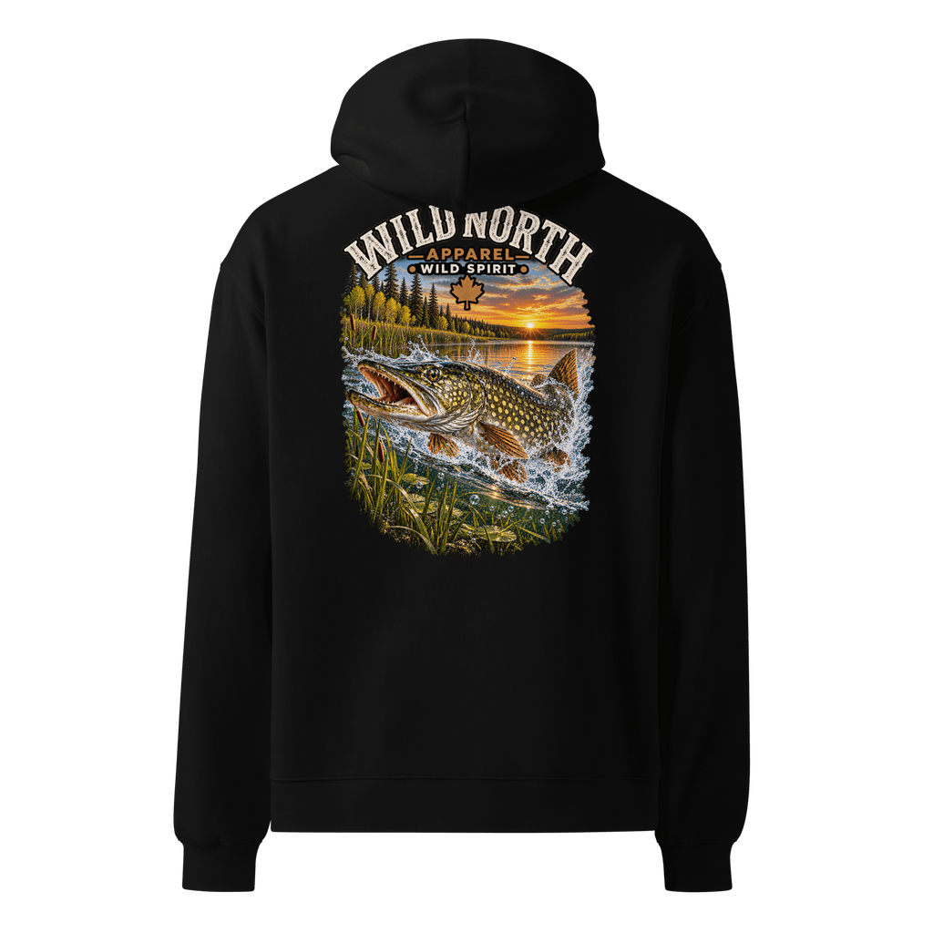 #wild_north_apparelSunset Strike Pike - Unisex oversized hoodie - Wild North Apparel™#canadian_outdoor_wildlife_inspired_clothing#
