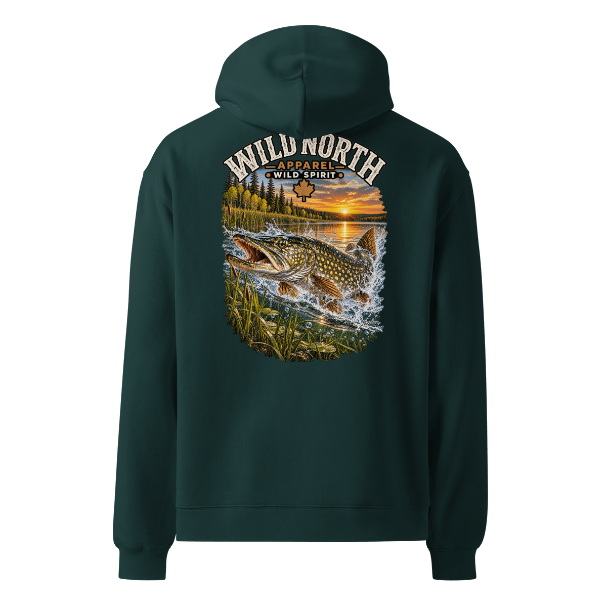 #wild_north_apparelSunset Strike Pike - Unisex oversized hoodie - Wild North Apparel™#canadian_outdoor_wildlife_inspired_clothing#