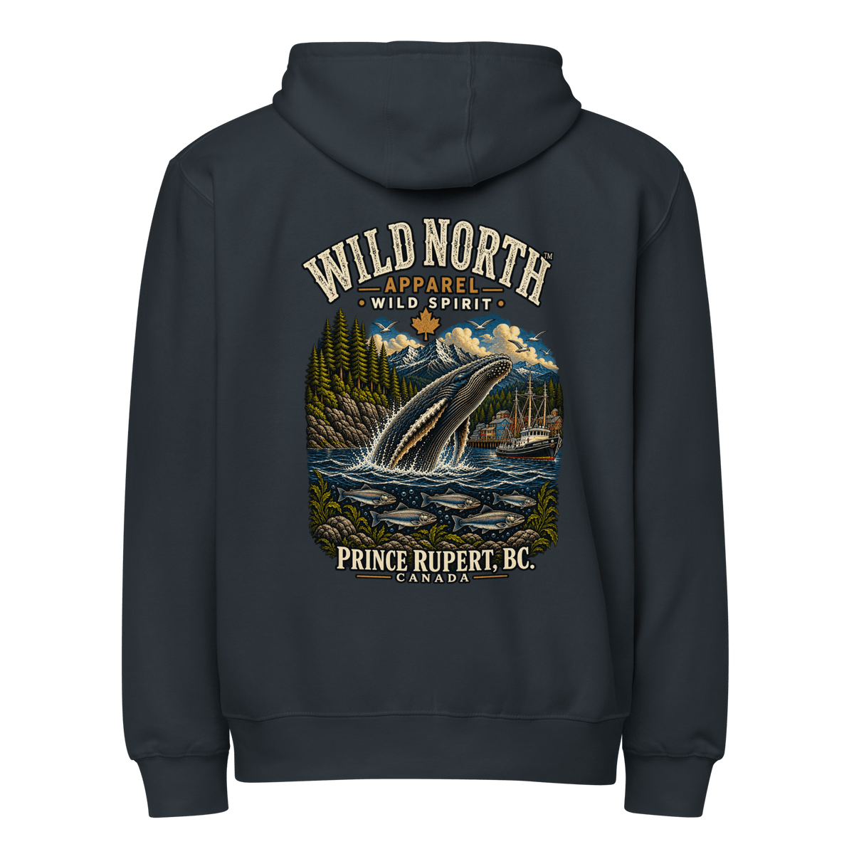 #wild_north_apparelWild North Prince Rupert Harbour Humpback™ - Premium full zip hoodie - Wild North Apparel™#canadian_outdoor_wildlife_inspired_clothing#