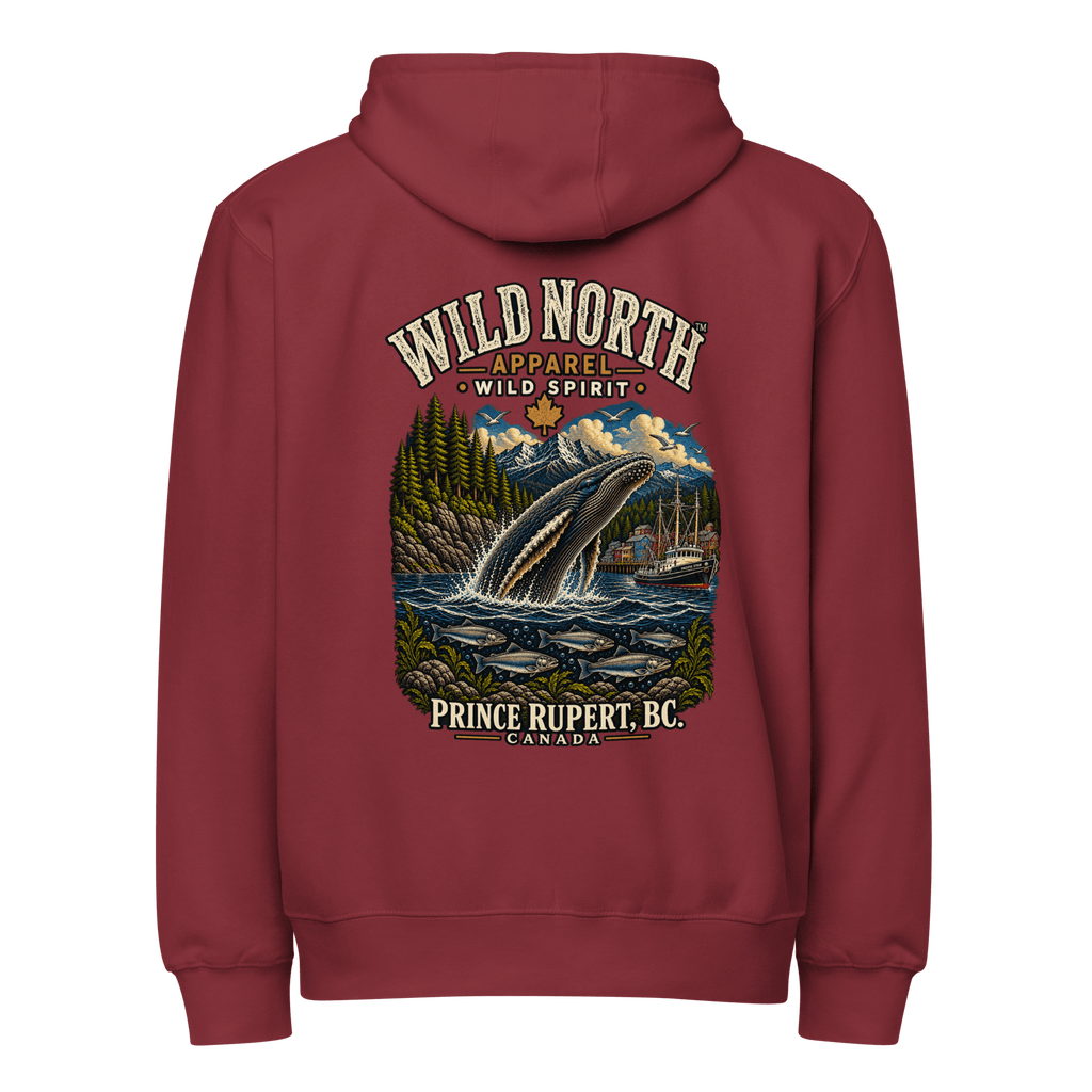 #wild_north_apparelWild North Prince Rupert Harbour Humpback™ - Premium full zip hoodie - Wild North Apparel™#canadian_outdoor_wildlife_inspired_clothing#