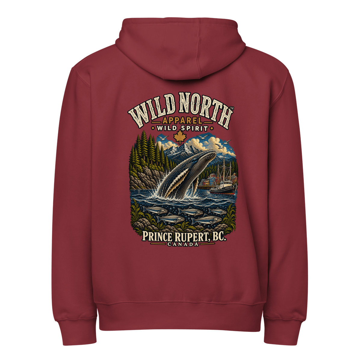 #wild_north_apparelWild North Prince Rupert Harbour Humpback™ - Premium full zip hoodie - Wild North Apparel™#canadian_outdoor_wildlife_inspired_clothing#