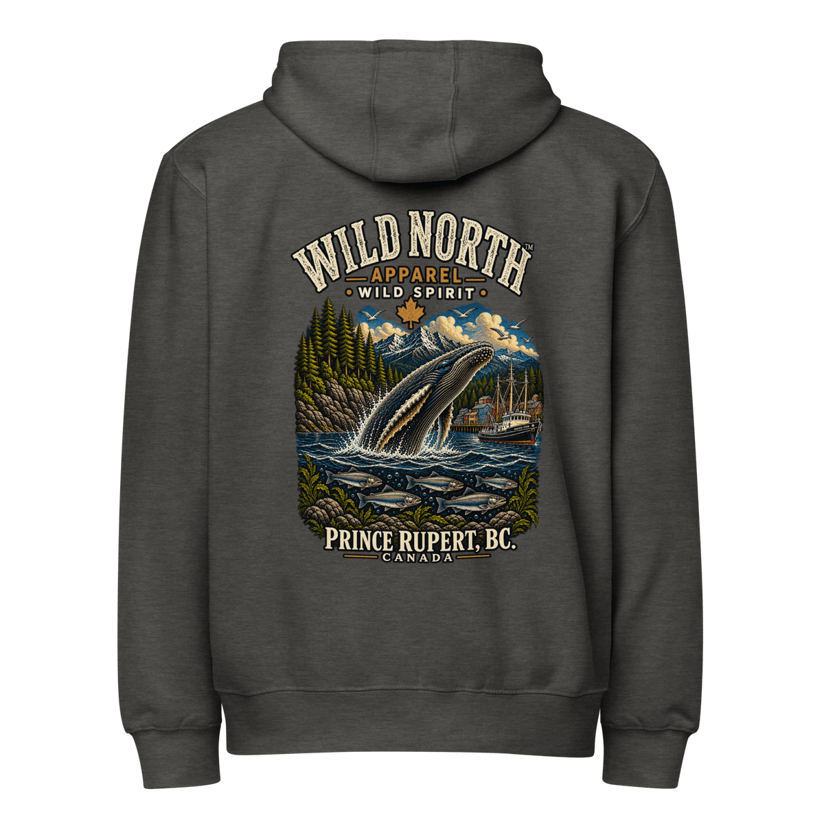 #wild_north_apparelWild North Prince Rupert Harbour Humpback™ - Premium full zip hoodie - Wild North Apparel™#canadian_outdoor_wildlife_inspired_clothing#