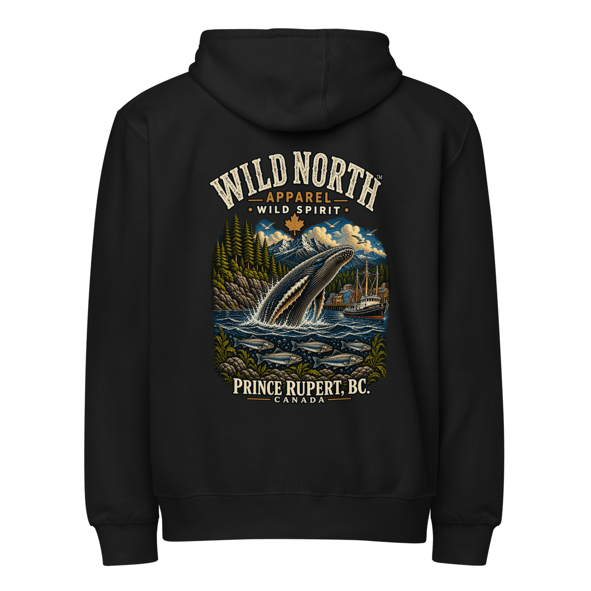 #wild_north_apparelWild North Prince Rupert Harbour Humpback™ - Premium full zip hoodie - Wild North Apparel™#canadian_outdoor_wildlife_inspired_clothing#