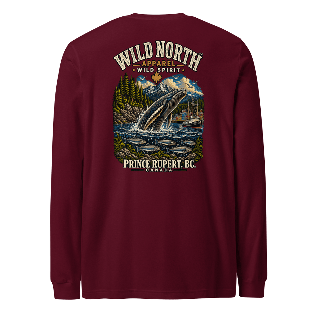 #wild_north_apparelWild North Prince Rupert Harbour Humpback™ - Unisex Long Sleeve Tee - Wild North Apparel™#canadian_outdoor_wildlife_inspired_clothing#