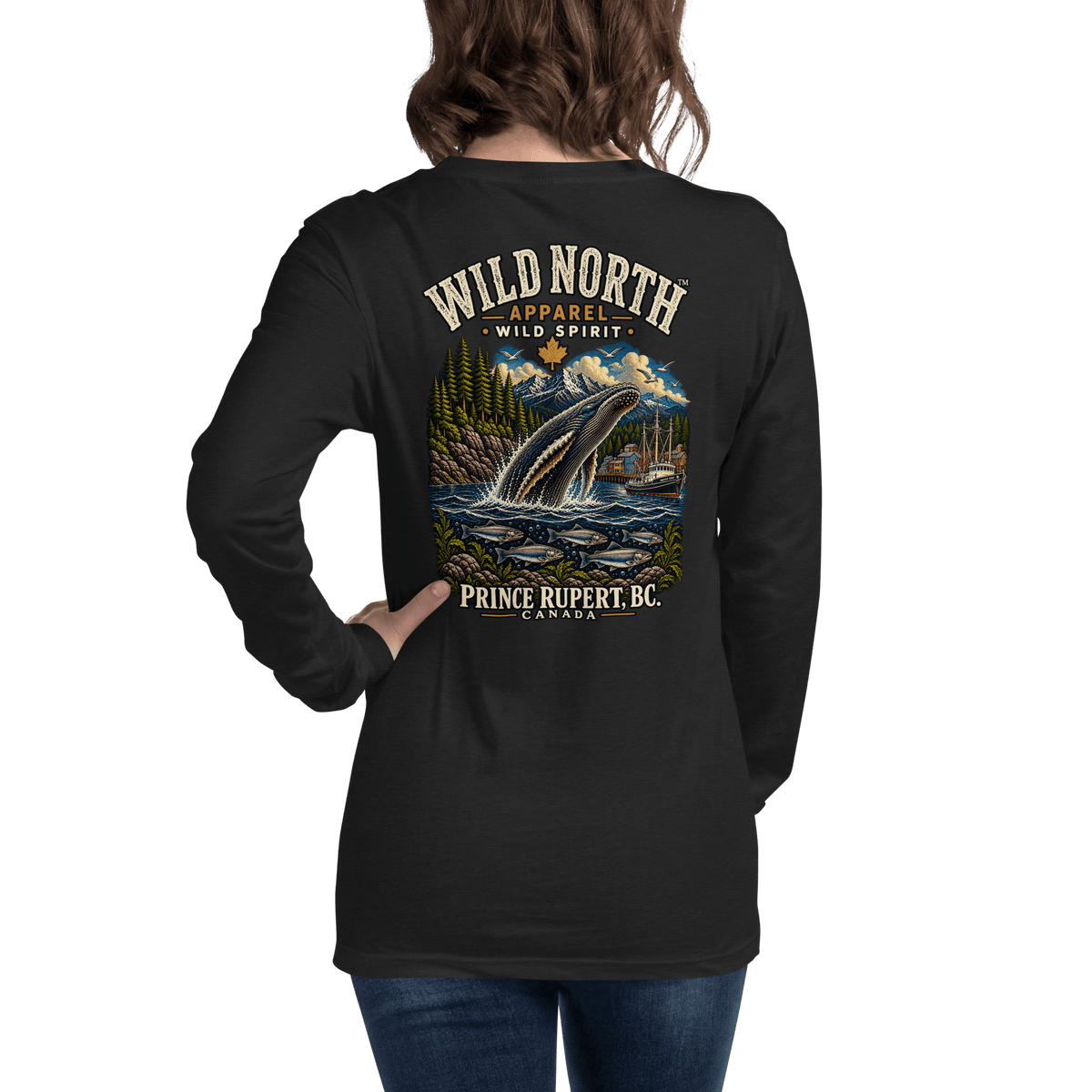 #wild_north_apparelWild North Prince Rupert Harbour Humpback™ - Unisex Long Sleeve Tee - Wild North Apparel™#canadian_outdoor_wildlife_inspired_clothing#