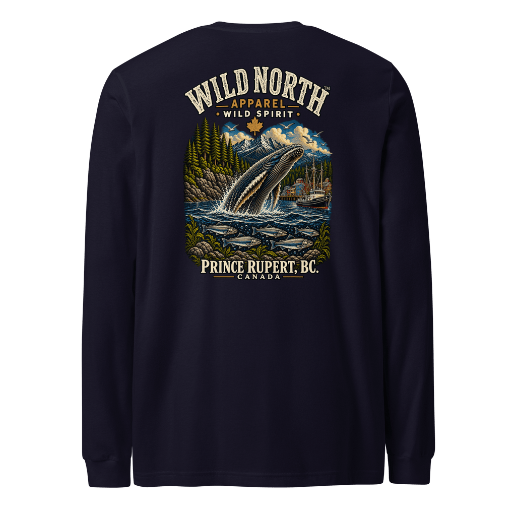 #wild_north_apparelWild North Prince Rupert Harbour Humpback™ - Unisex Long Sleeve Tee - Wild North Apparel™#canadian_outdoor_wildlife_inspired_clothing#