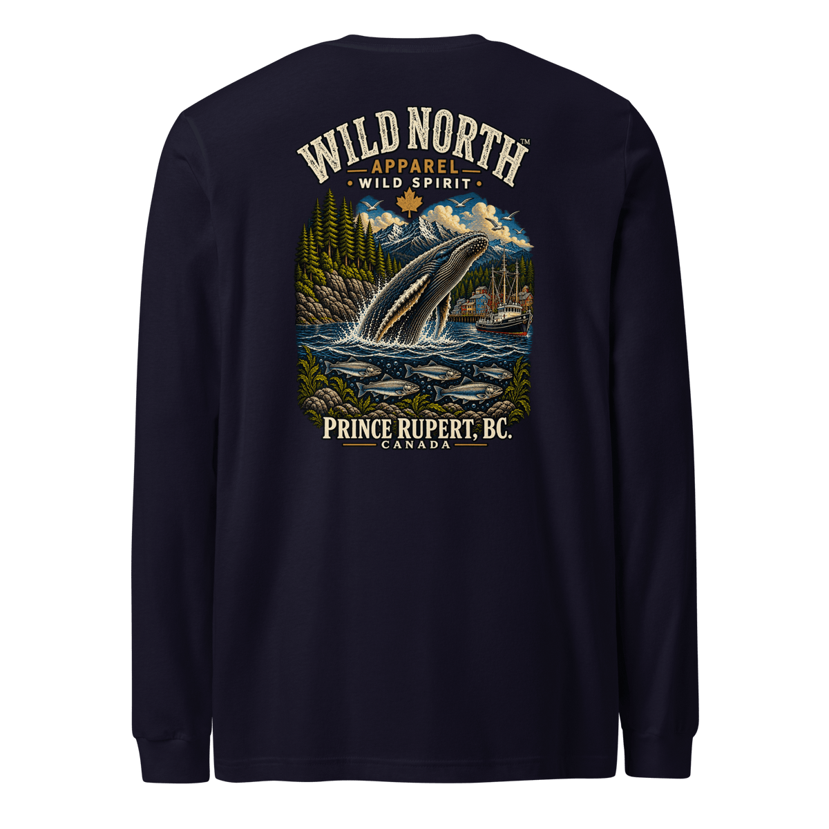 #wild_north_apparelWild North Prince Rupert Harbour Humpback™ - Unisex Long Sleeve Tee - Wild North Apparel™#canadian_outdoor_wildlife_inspired_clothing#