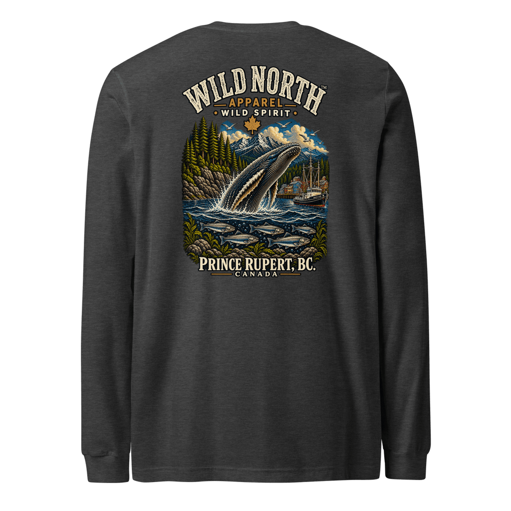#wild_north_apparelWild North Prince Rupert Harbour Humpback™ - Unisex Long Sleeve Tee - Wild North Apparel™#canadian_outdoor_wildlife_inspired_clothing#