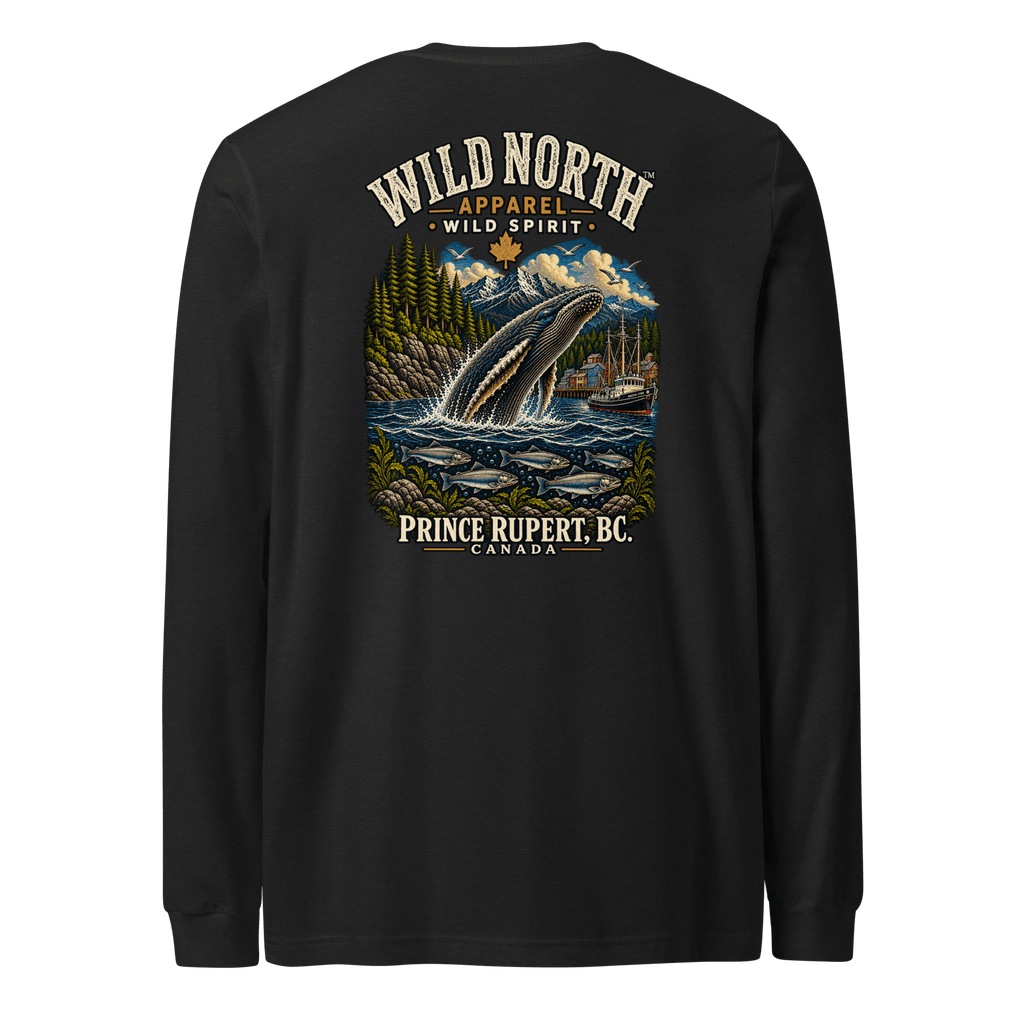#wild_north_apparelWild North Prince Rupert Harbour Humpback™ - Unisex Long Sleeve Tee - Wild North Apparel™#canadian_outdoor_wildlife_inspired_clothing#