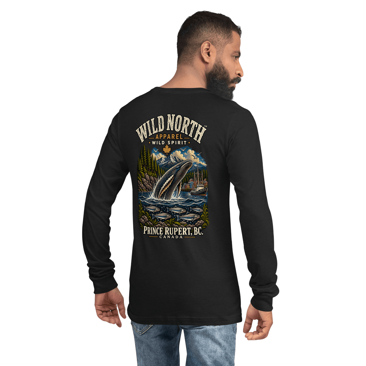 #wild_north_apparelWild North Prince Rupert Harbour Humpback™ - Unisex Long Sleeve Tee - Wild North Apparel™#canadian_outdoor_wildlife_inspired_clothing#