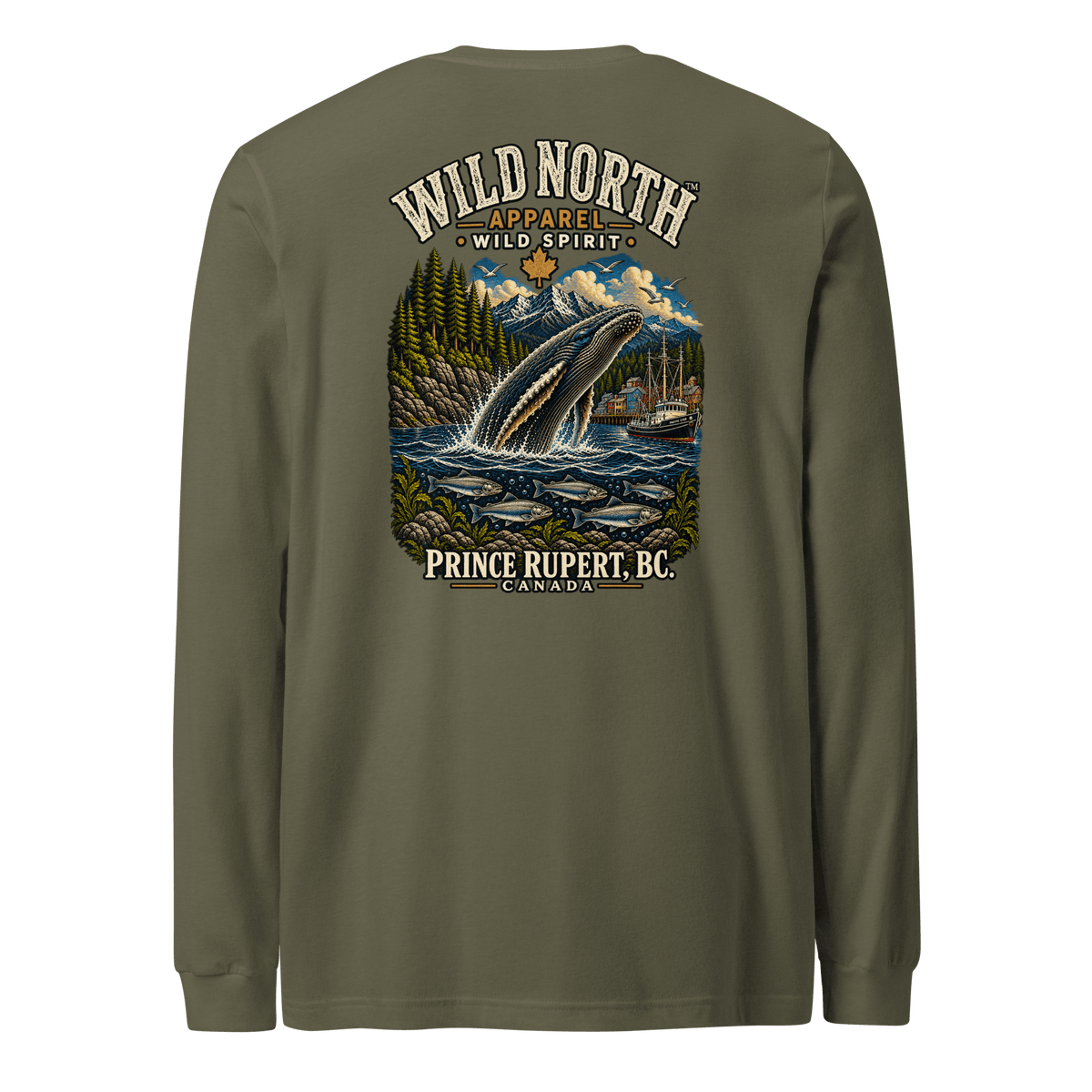 #wild_north_apparelWild North Prince Rupert Harbour Humpback™ - Unisex Long Sleeve Tee - Wild North Apparel™#canadian_outdoor_wildlife_inspired_clothing#