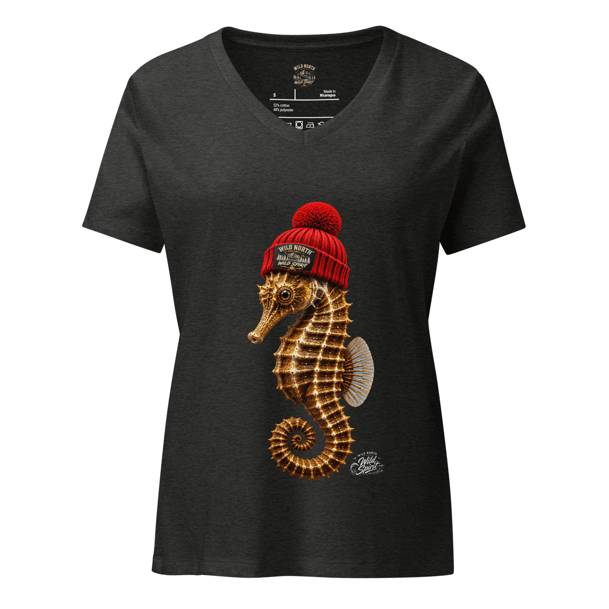 #wild_north_apparelWoman's Wild Spirit Seahorse Tee - Relaxed V-neck T-shirt - Wild North Apparel™#canadian_outdoor_wildlife_inspired_clothing#