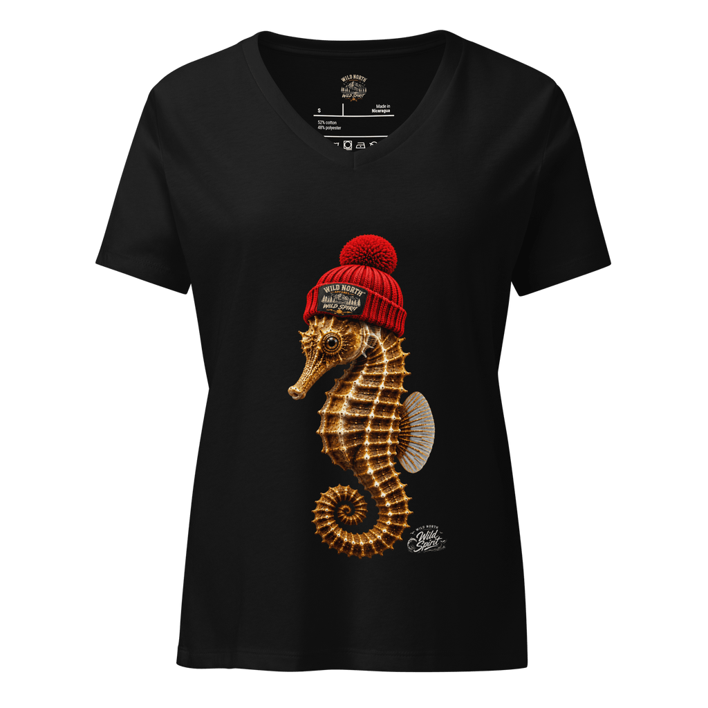 #wild_north_apparelWoman's Wild Spirit Seahorse Tee - Relaxed V-neck T-shirt - Wild North Apparel™#canadian_outdoor_wildlife_inspired_clothing#
