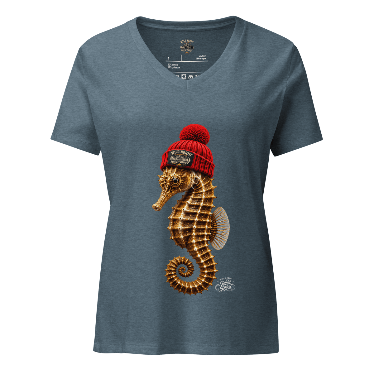 #wild_north_apparelWoman's Wild Spirit Seahorse Tee - Relaxed V-neck T-shirt - Wild North Apparel™#canadian_outdoor_wildlife_inspired_clothing#