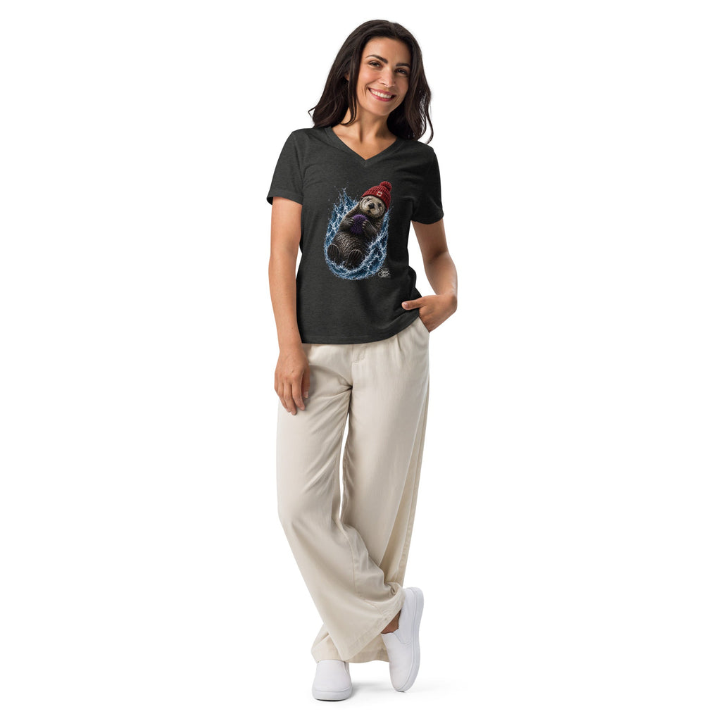 #wild_north_apparelWomen’s Coastal Canadian Otter - Relaxed V-neck T-shirt - Wild North Apparel™#canadian_outdoor_wildlife_inspired_clothing#
