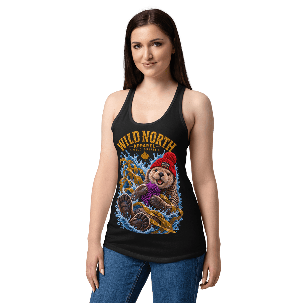 #wild_north_apparelWomen’s Northern Drift Wild Spirit Sea Otter - Fitted Racerback Tank Top - Wild North Apparel™#canadian_outdoor_wildlife_inspired_clothing#