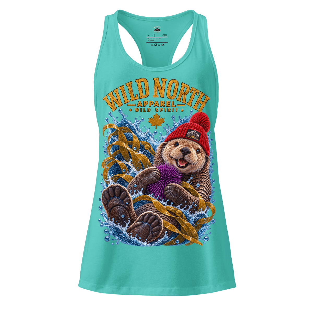 #wild_north_apparelWomen’s Northern Drift Wild Spirit Sea Otter - Fitted Racerback Tank Top - Wild North Apparel™#canadian_outdoor_wildlife_inspired_clothing#